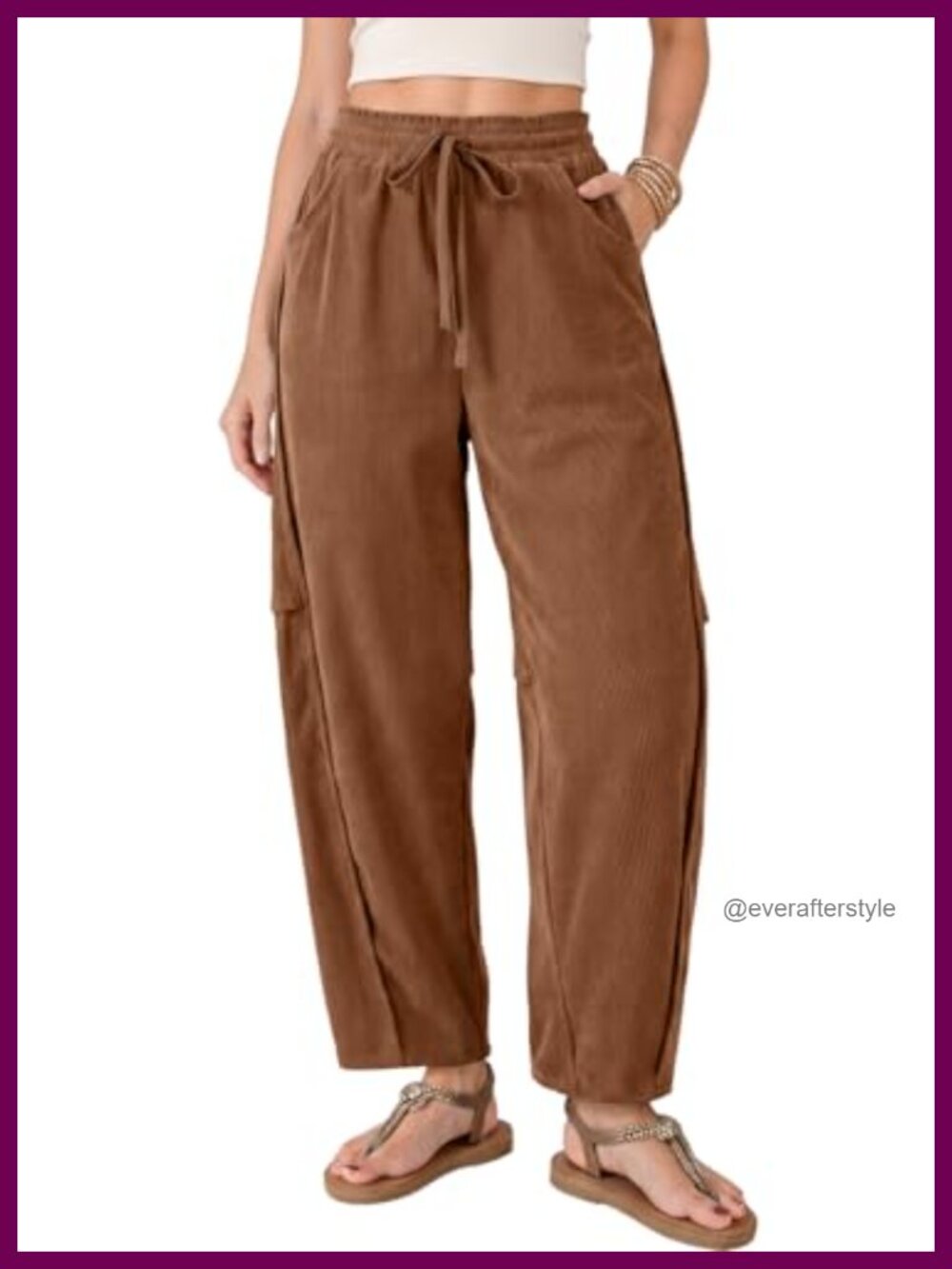 Corduroy Barrel Leg Pants High Rise Drawstring Wide Leg Casual Fall